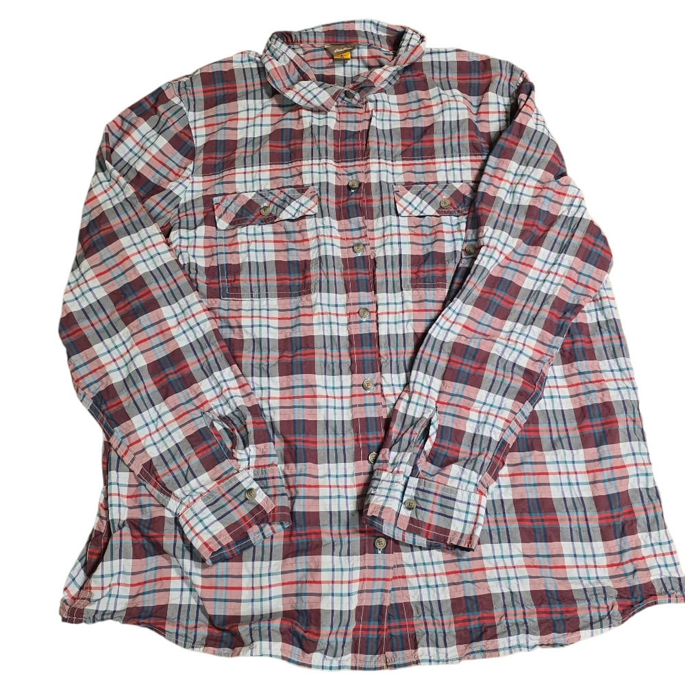 Eddie Bauer Women's Plaid Button-Up Shirt 2XL Nylon